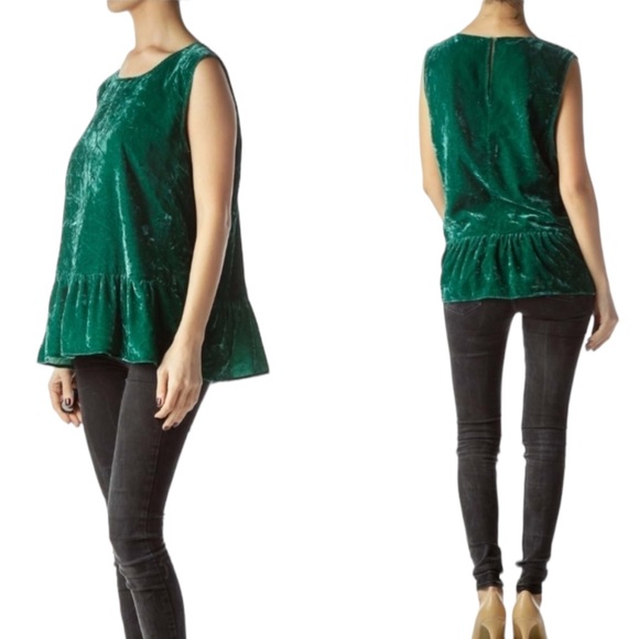 J. Crew KELLY GREEN VELVET SLEEVELESS TOP Size 12 Tank Blouse EUC - Picture 2 of 9